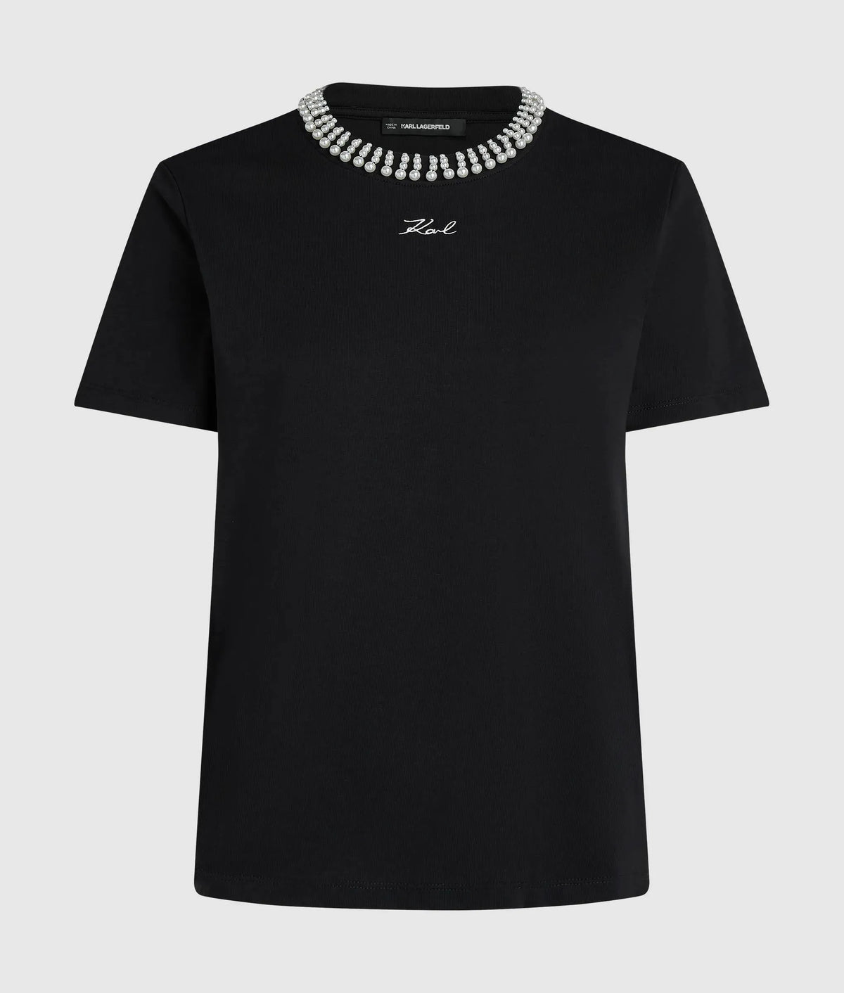 Faux-pearl neck T-shirt
