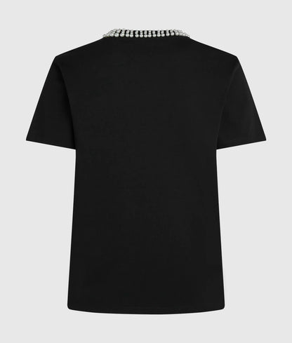 Faux-pearl neck T-shirt