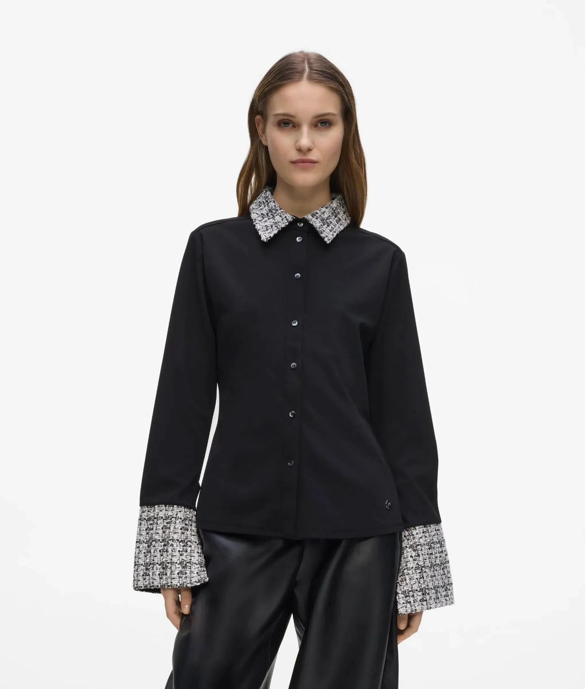 Long-sleeved bouclé detail polo shirt