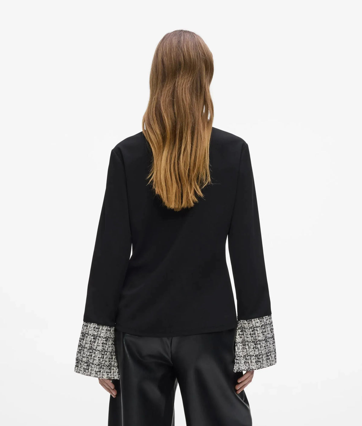 Long-sleeved bouclé detail polo shirt