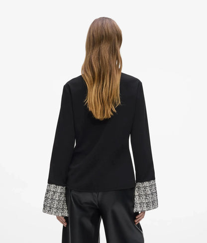 Long-sleeved bouclé detail polo shirt