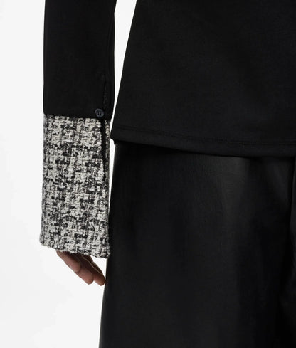 Long-sleeved bouclé detail polo shirt