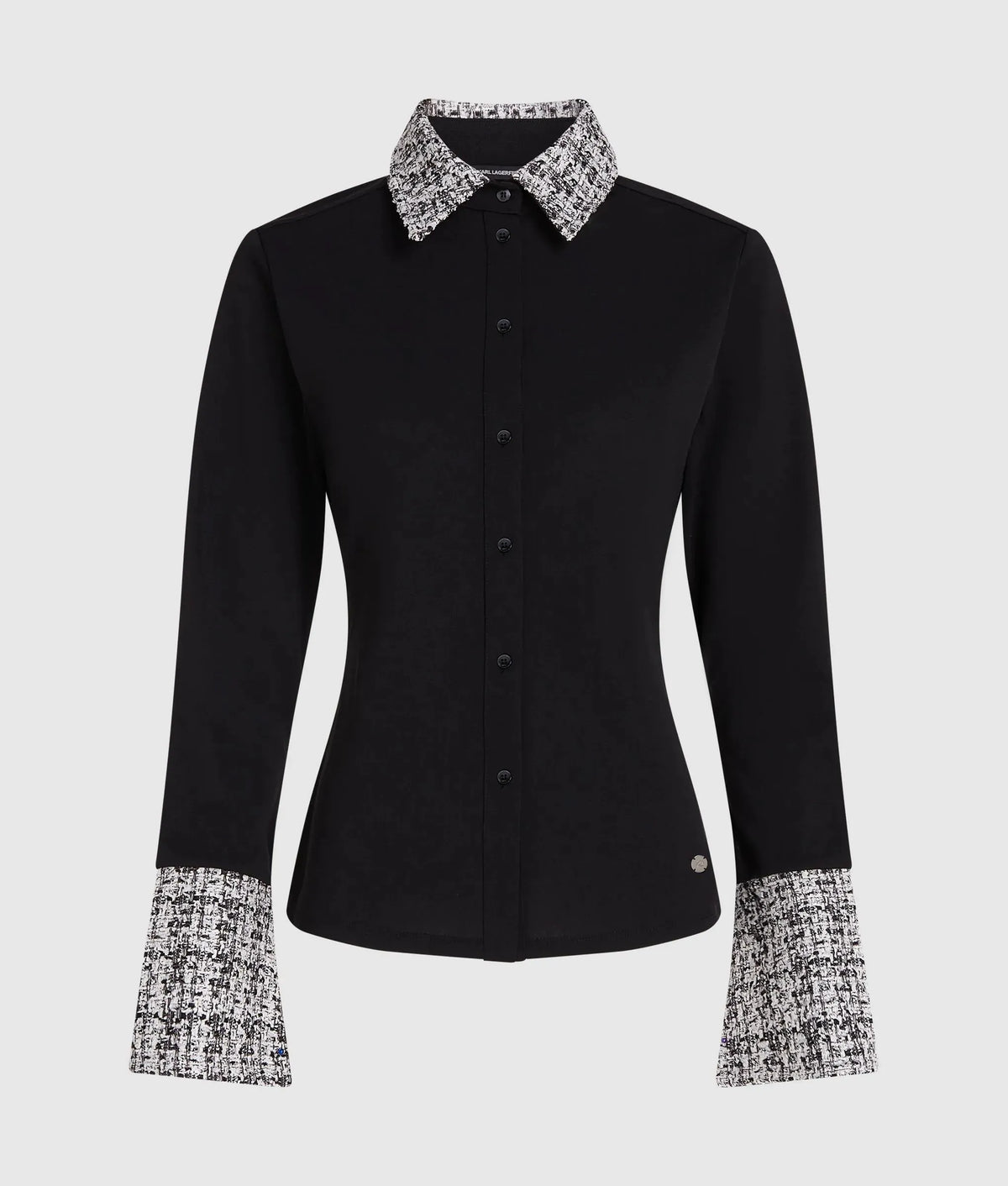 Long-sleeved bouclé detail polo shirt