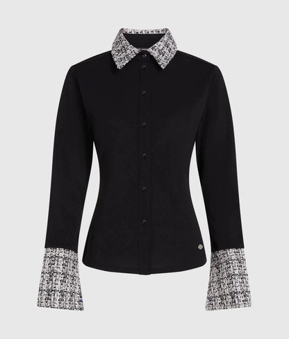 Long-sleeved bouclé detail polo shirt