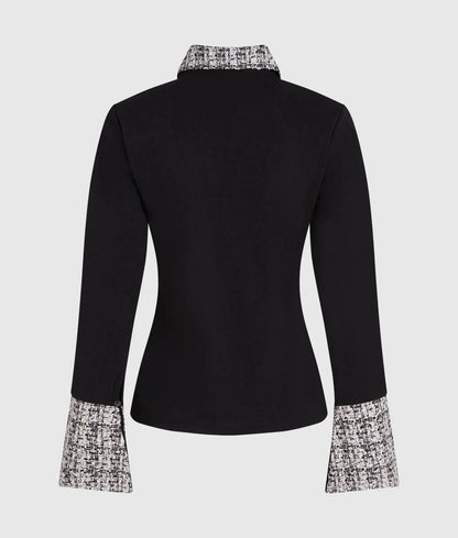 Long-sleeved bouclé detail polo shirt