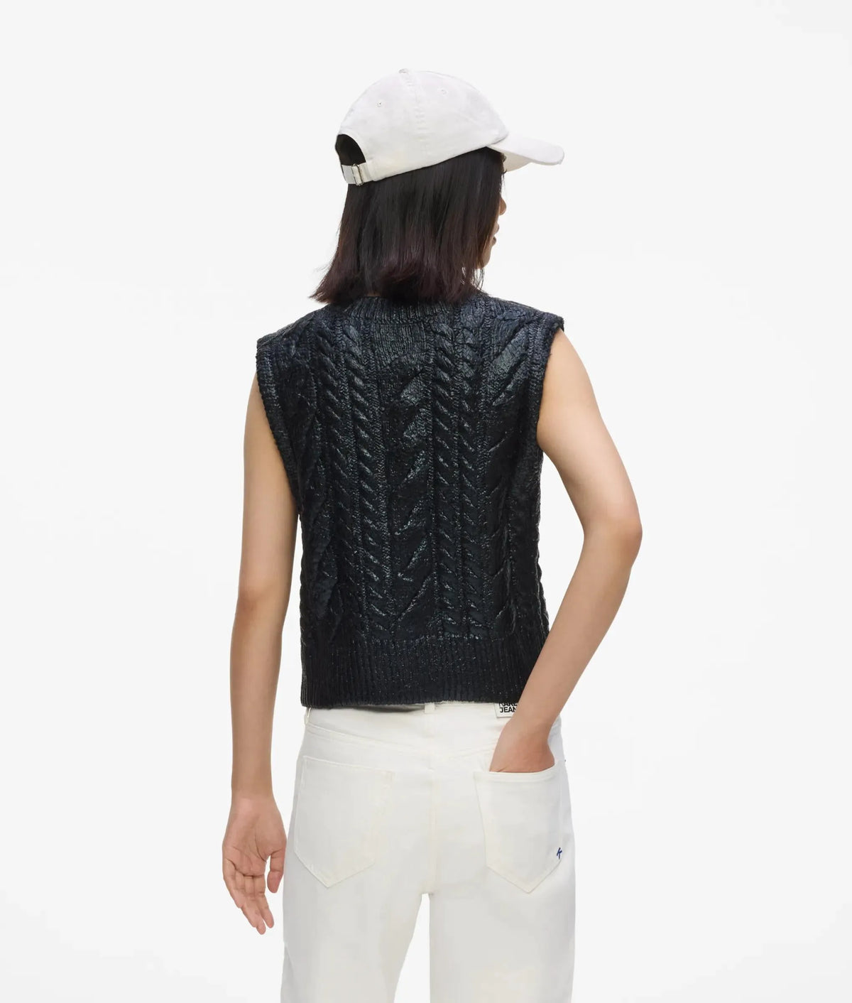 Cropped cable knit vest