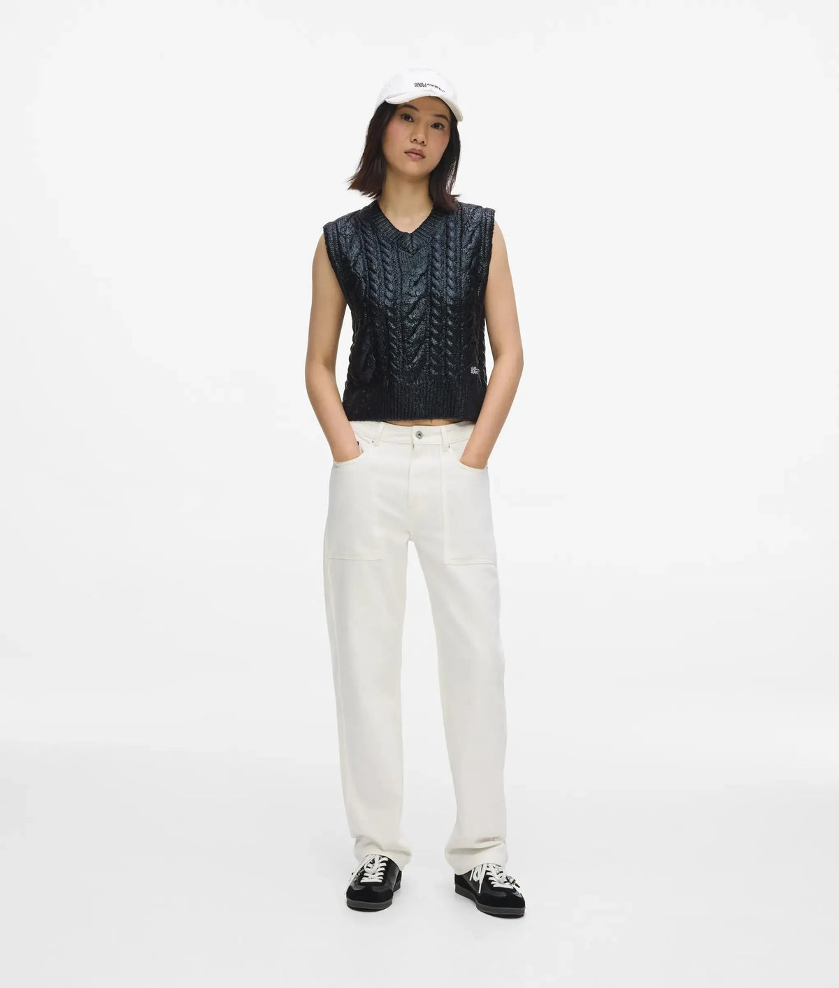 Cropped cable knit vest