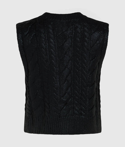 Cropped cable knit vest