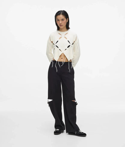 Knitted cut-out argyle top