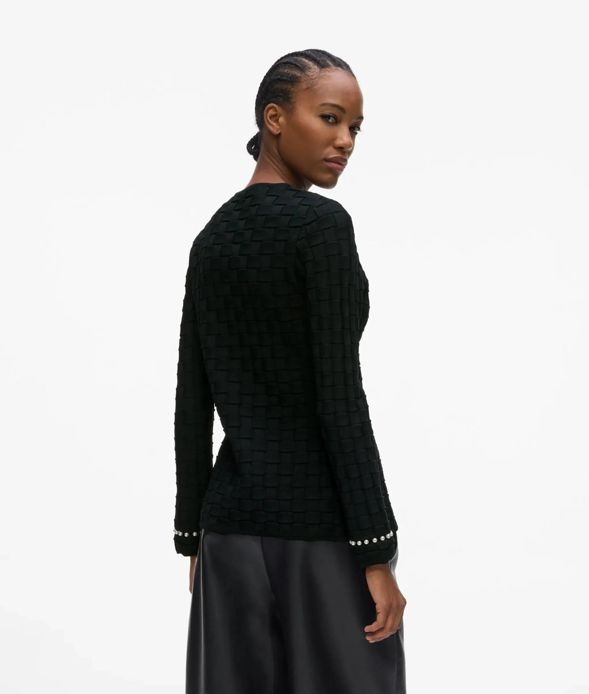 Faux-pearl detail knit cardigan