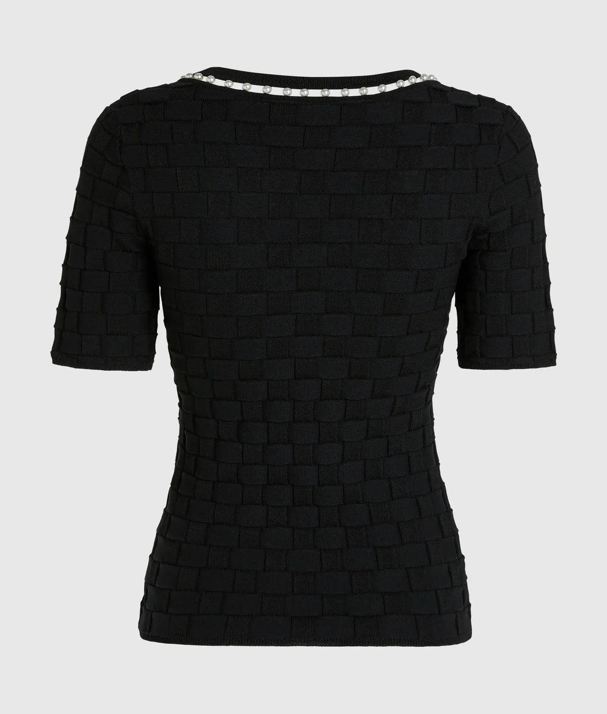 Faux-pearl neck knit top