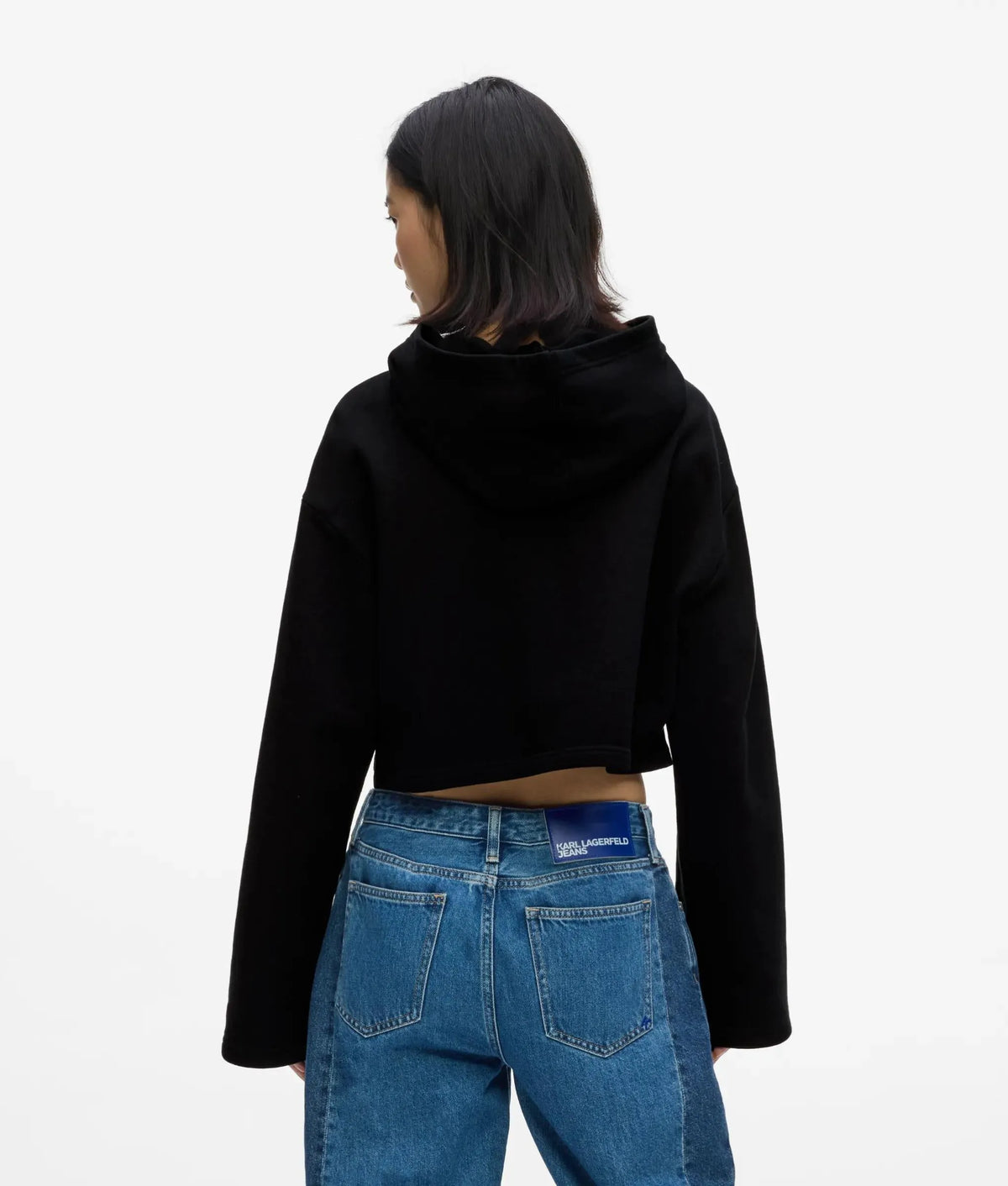 Cropped flocked floral hoodie