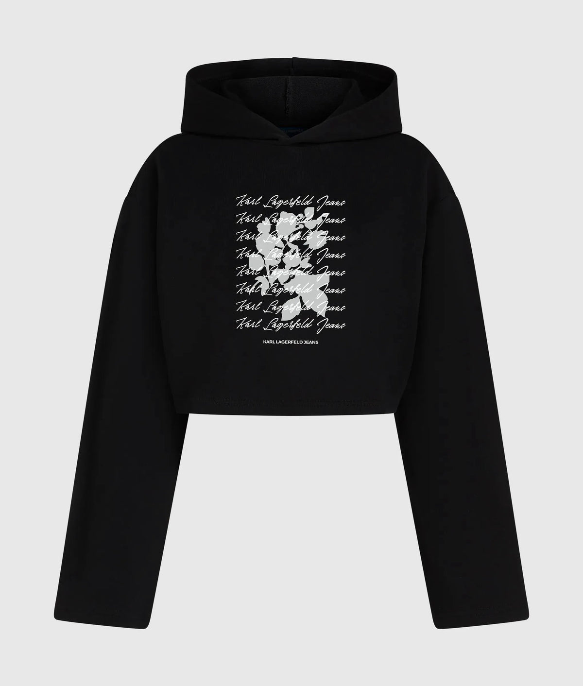 Cropped flocked floral hoodie