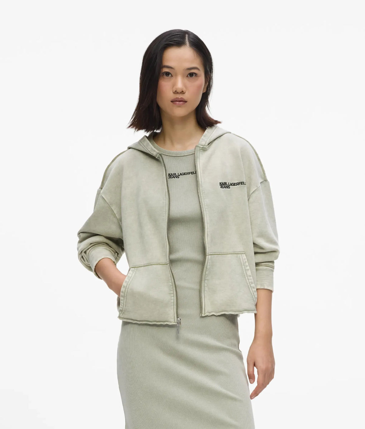 Washed zip-up hoodie