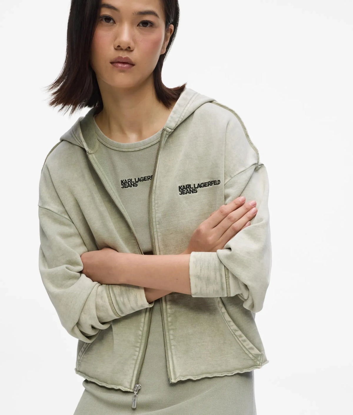 Washed zip-up hoodie