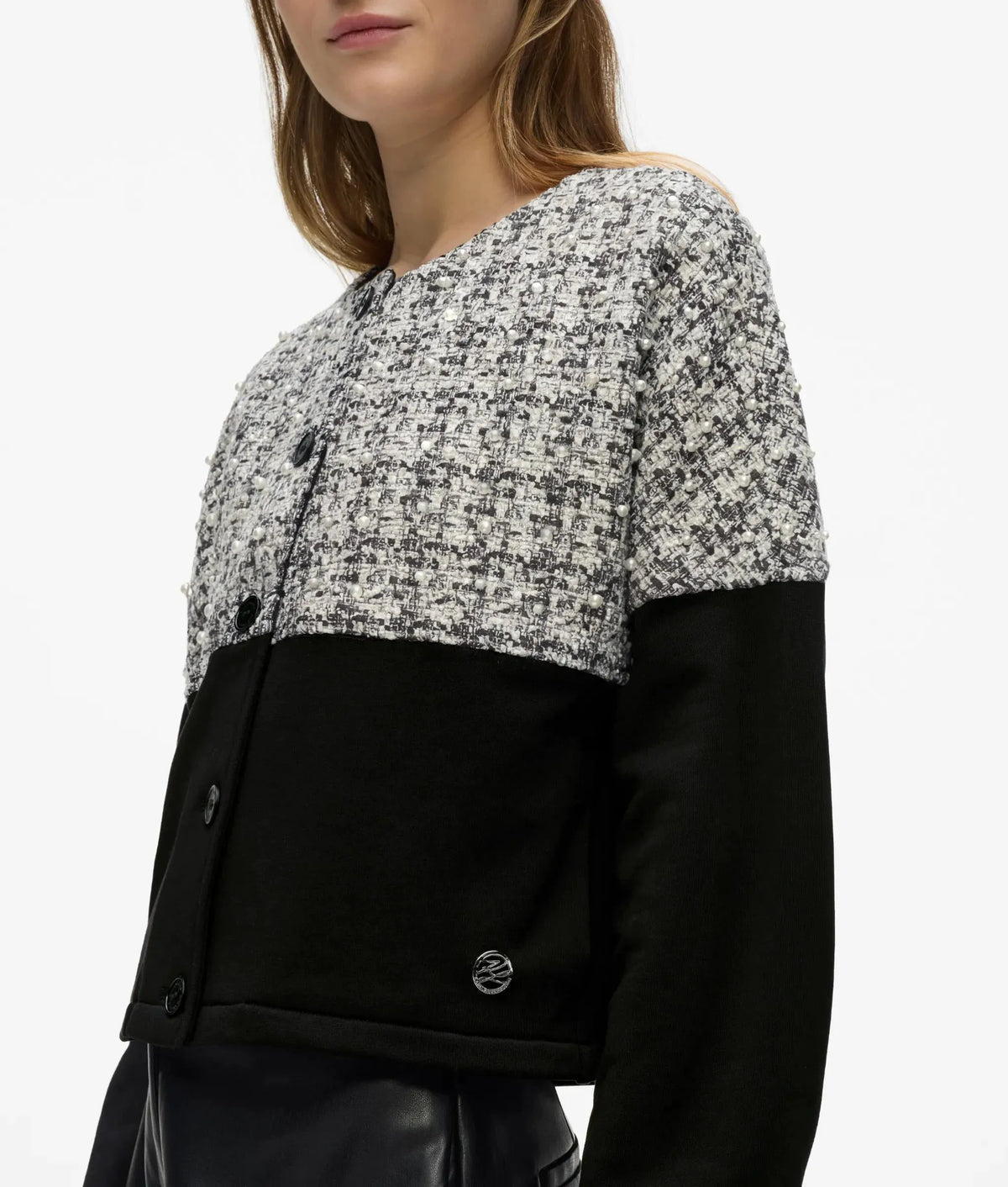 Bouclé panel jersey cardigan