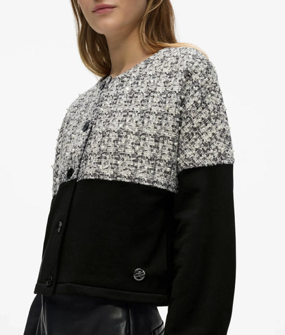 Bouclé panel jersey cardigan