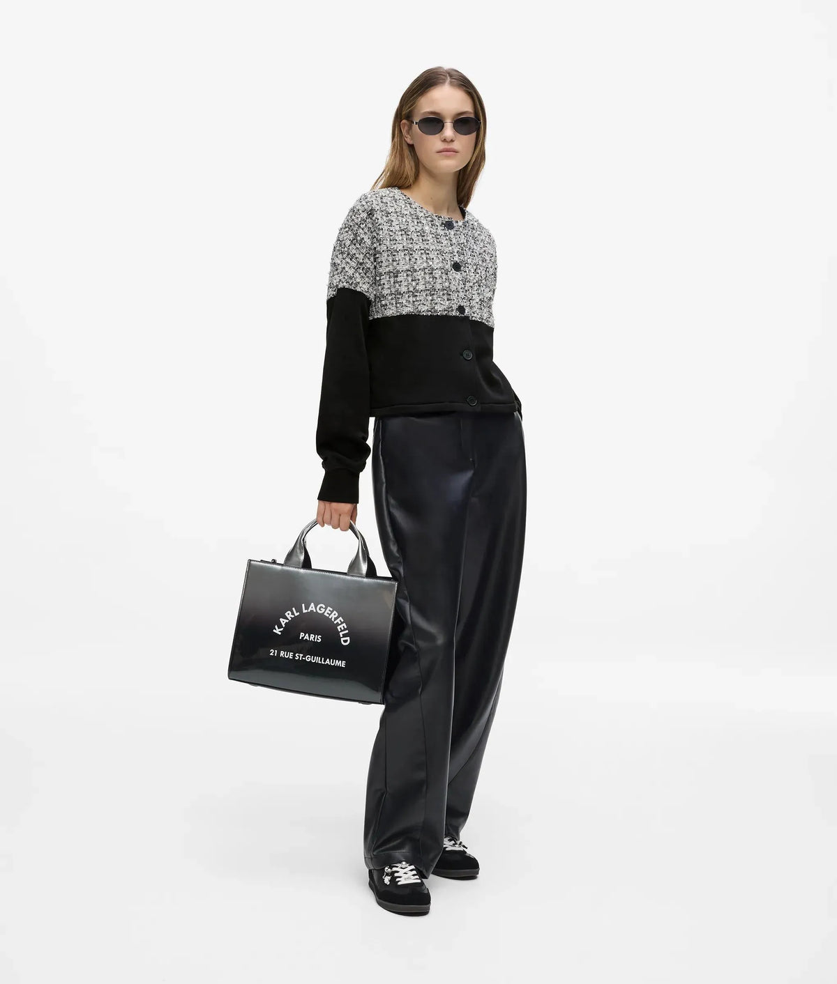 Bouclé panel jersey cardigan