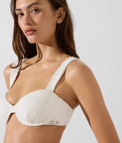 Textured faux-pearl wired bikini top