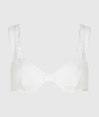 Textured faux-pearl wired bikini top