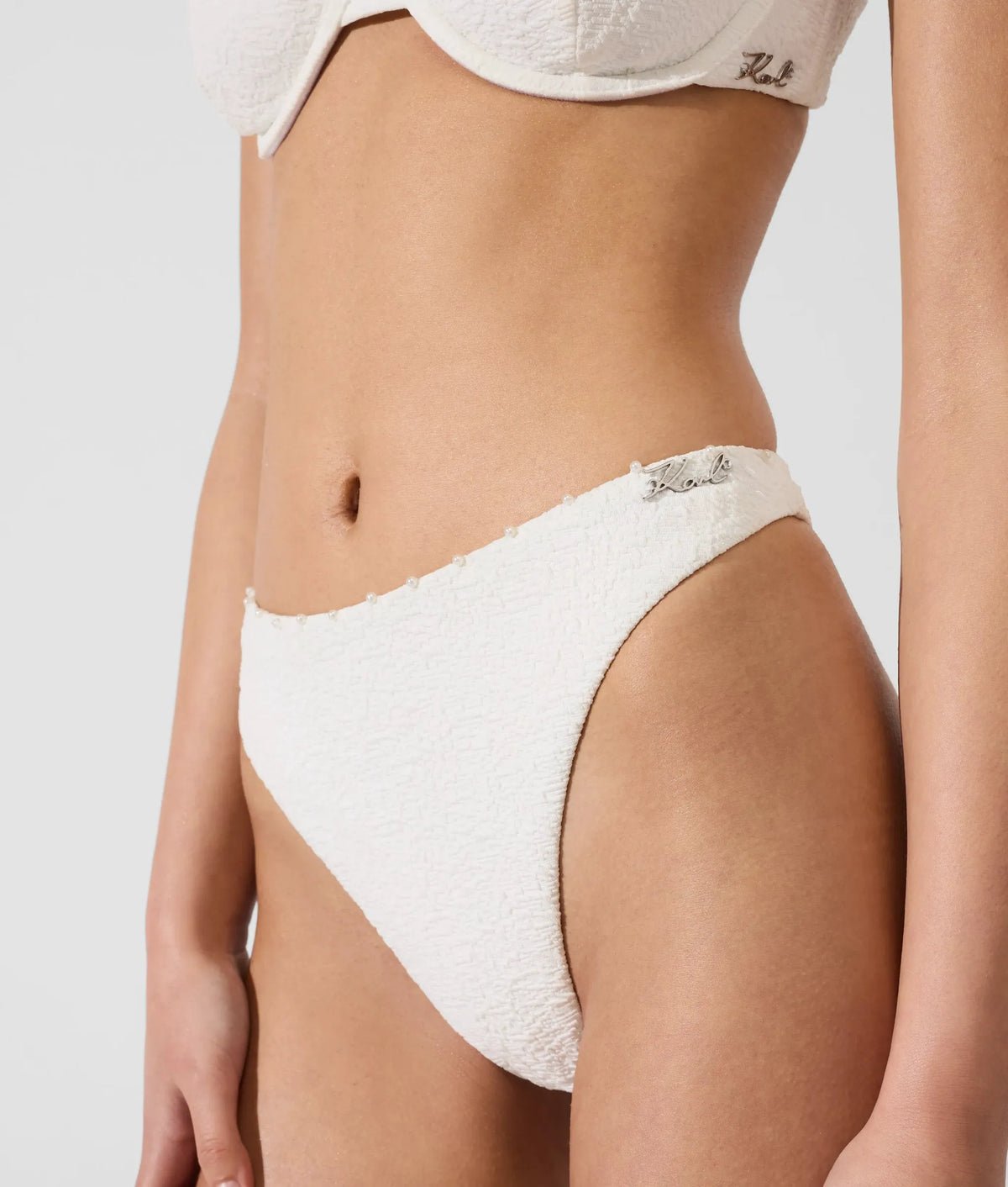 Textured faux-pearl bikini bottoms
