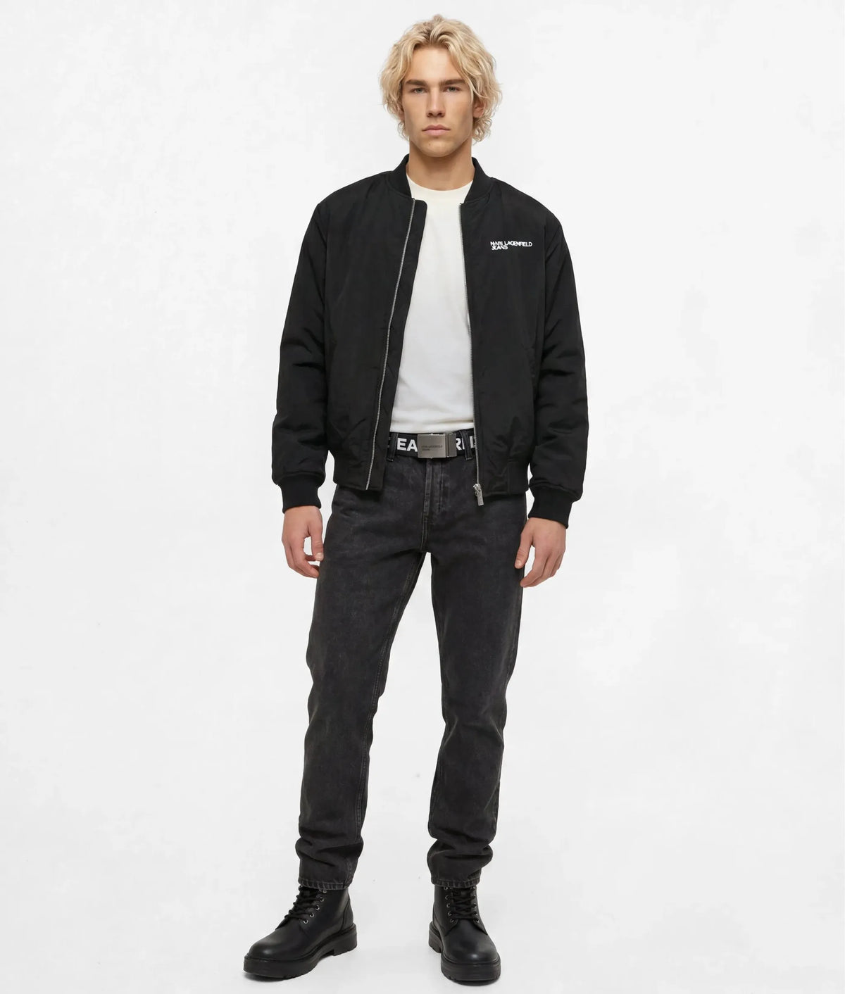 Washed black tapered jeans