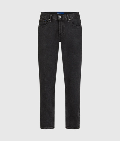 Washed black tapered jeans