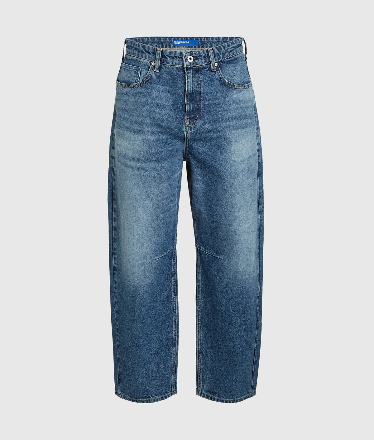 Vintage wash barrel-leg jeans