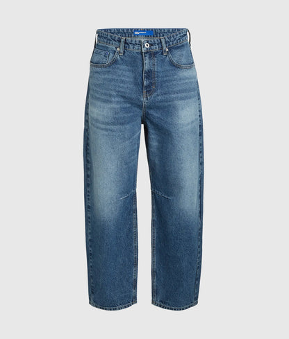 Vintage wash barrel-leg jeans