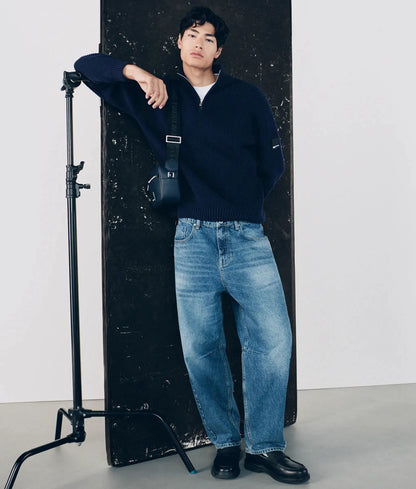 Vintage wash barrel-leg jeans