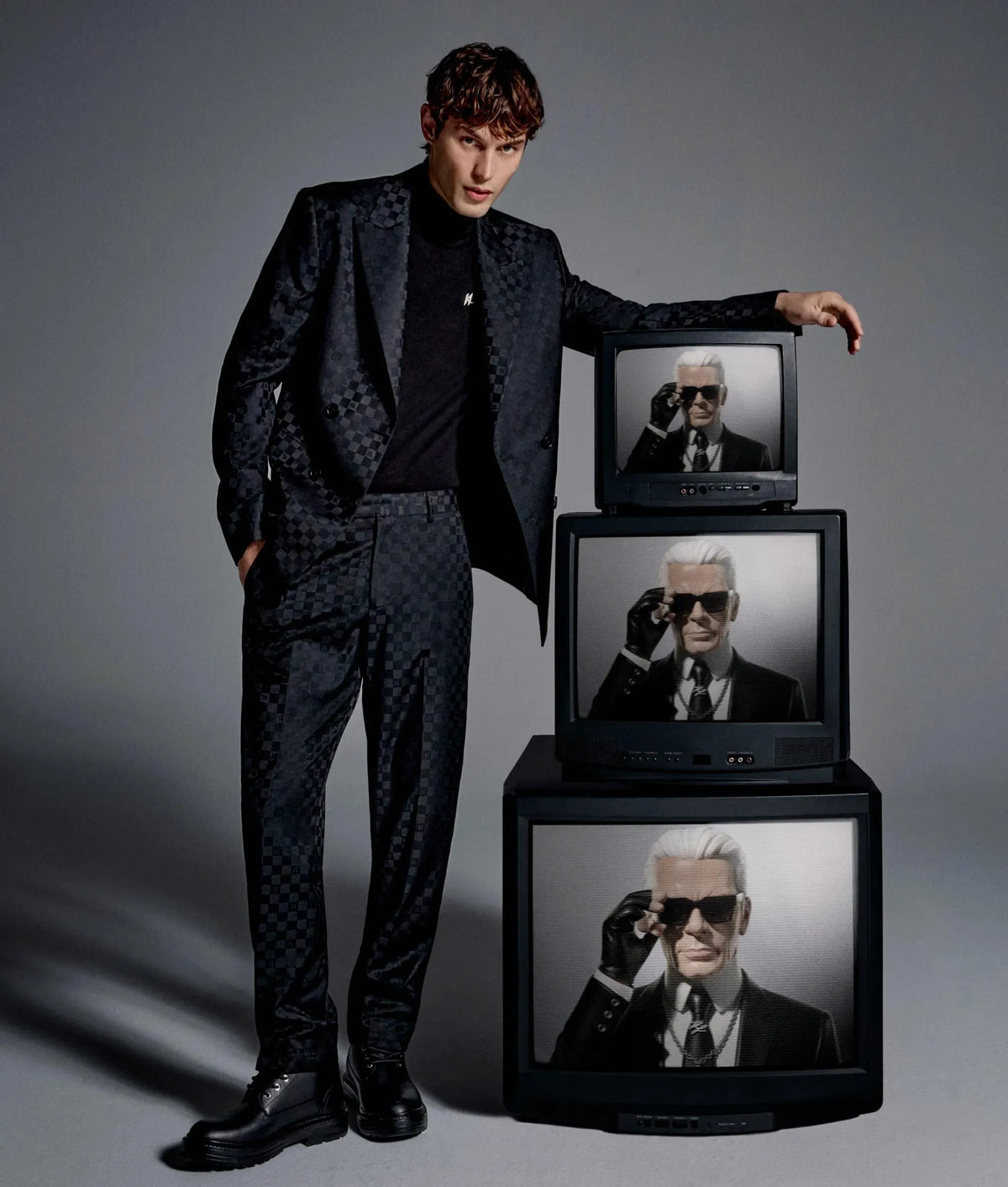 Monogram checked suit pants