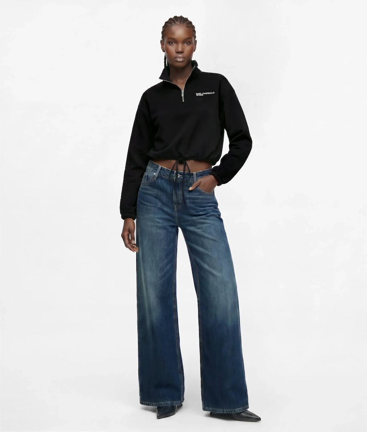 Washed low-rise wide-leg jeans