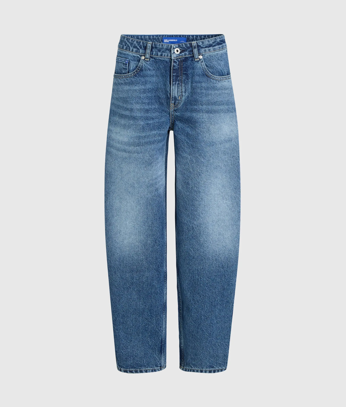 Seamed mid-rise barrel-leg jeans