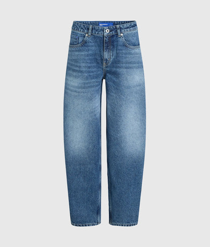 Seamed mid-rise barrel-leg jeans