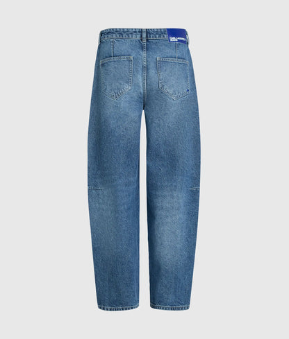 Seamed mid-rise barrel-leg jeans