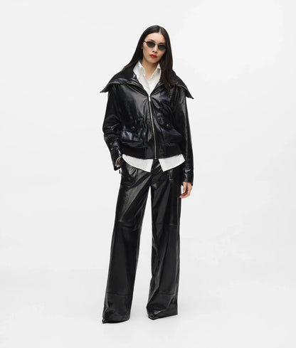 Wide-leg leather pants