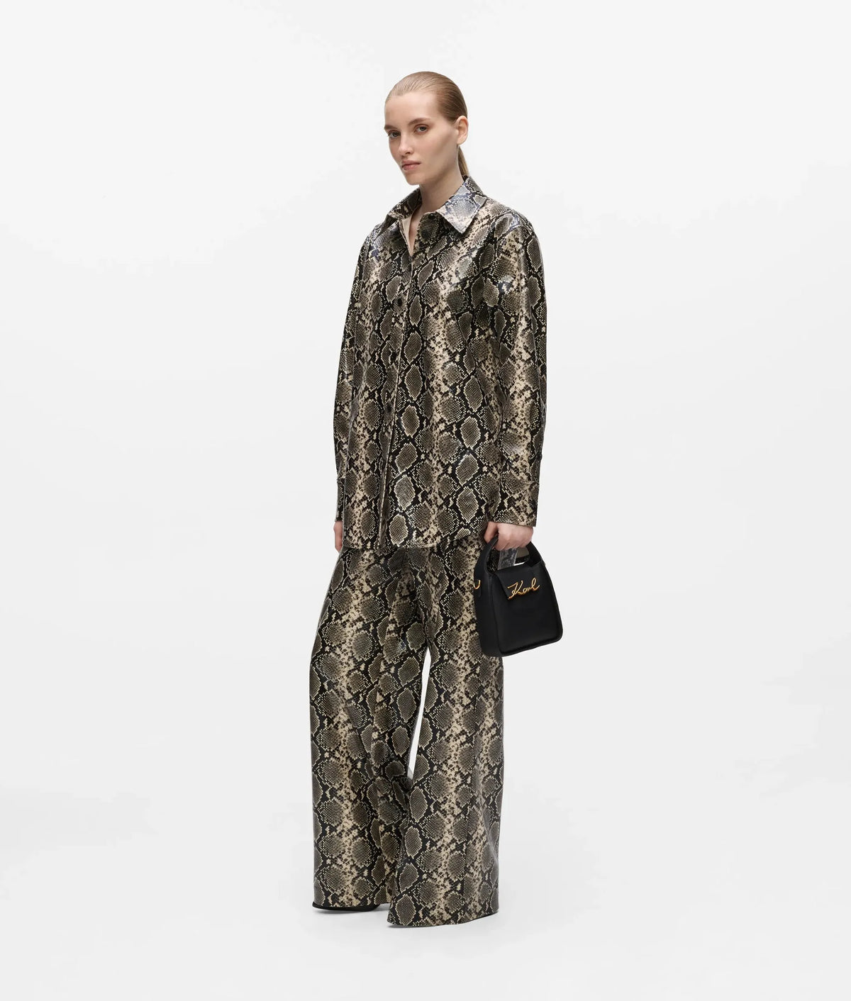 Faux-python flared pants