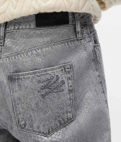 Coated python barrel-leg jeans