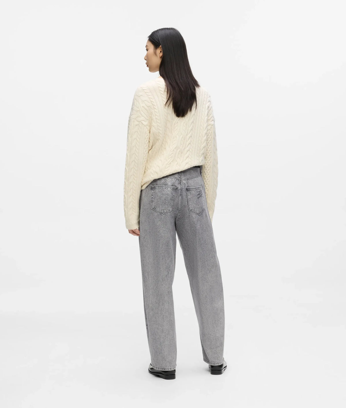 Coated python barrel-leg jeans