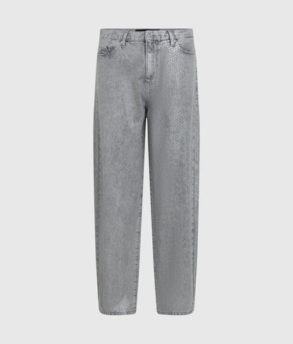 Coated python barrel-leg jeans