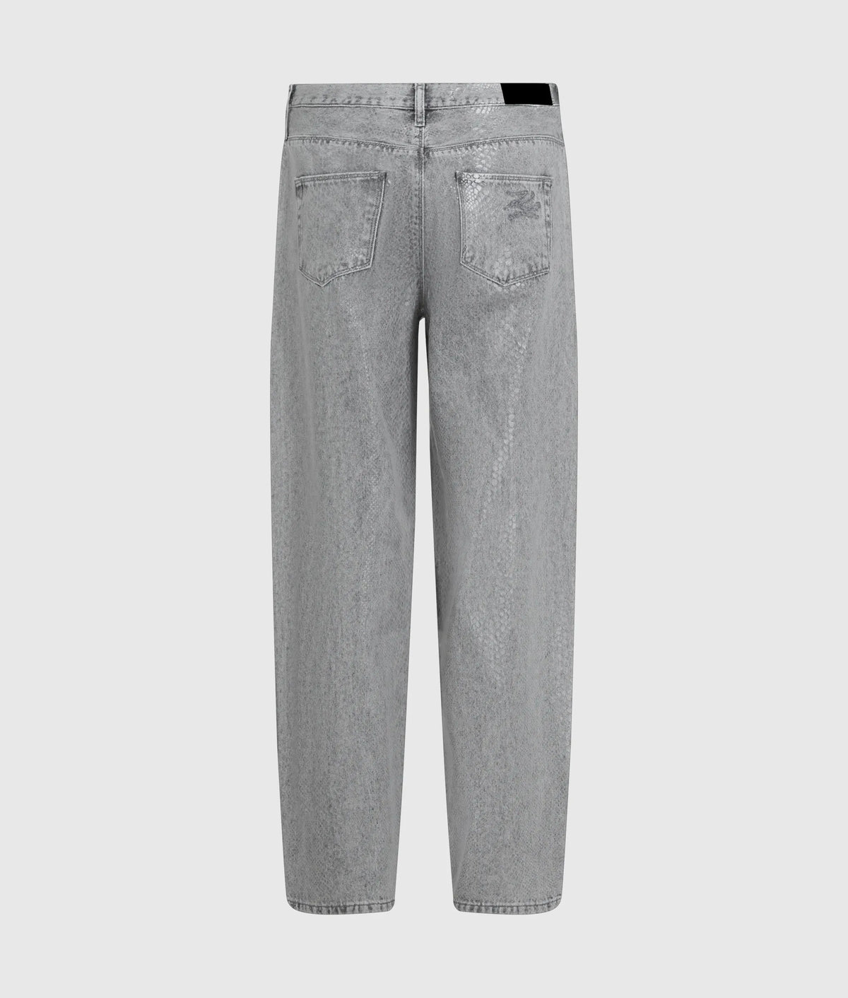 Coated python barrel-leg jeans