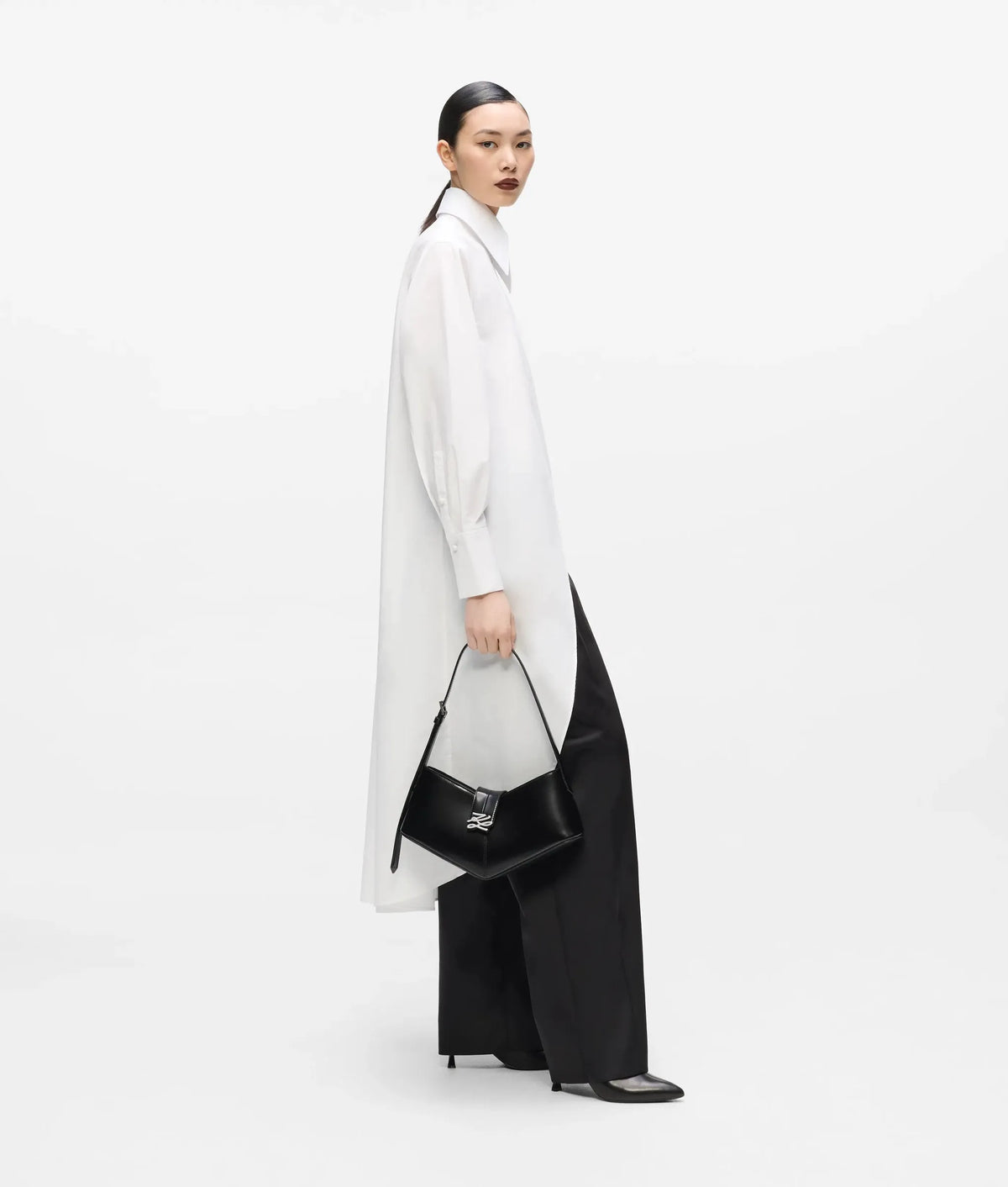 KL Studio satin barrel-leg pants