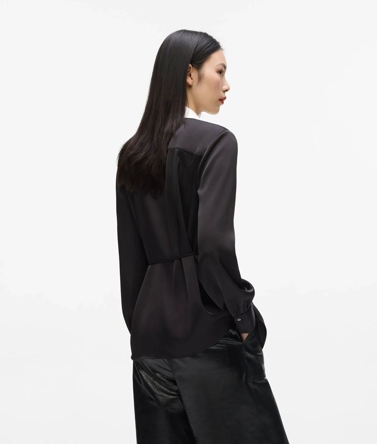 Satin-finish wrap blouse