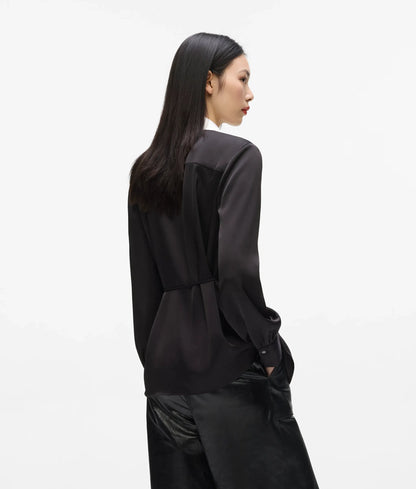 Satin-finish wrap blouse