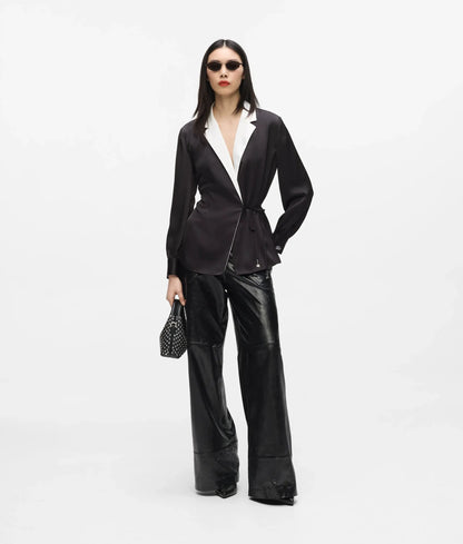 Satin-finish wrap blouse