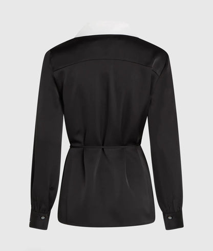 Satin-finish wrap blouse