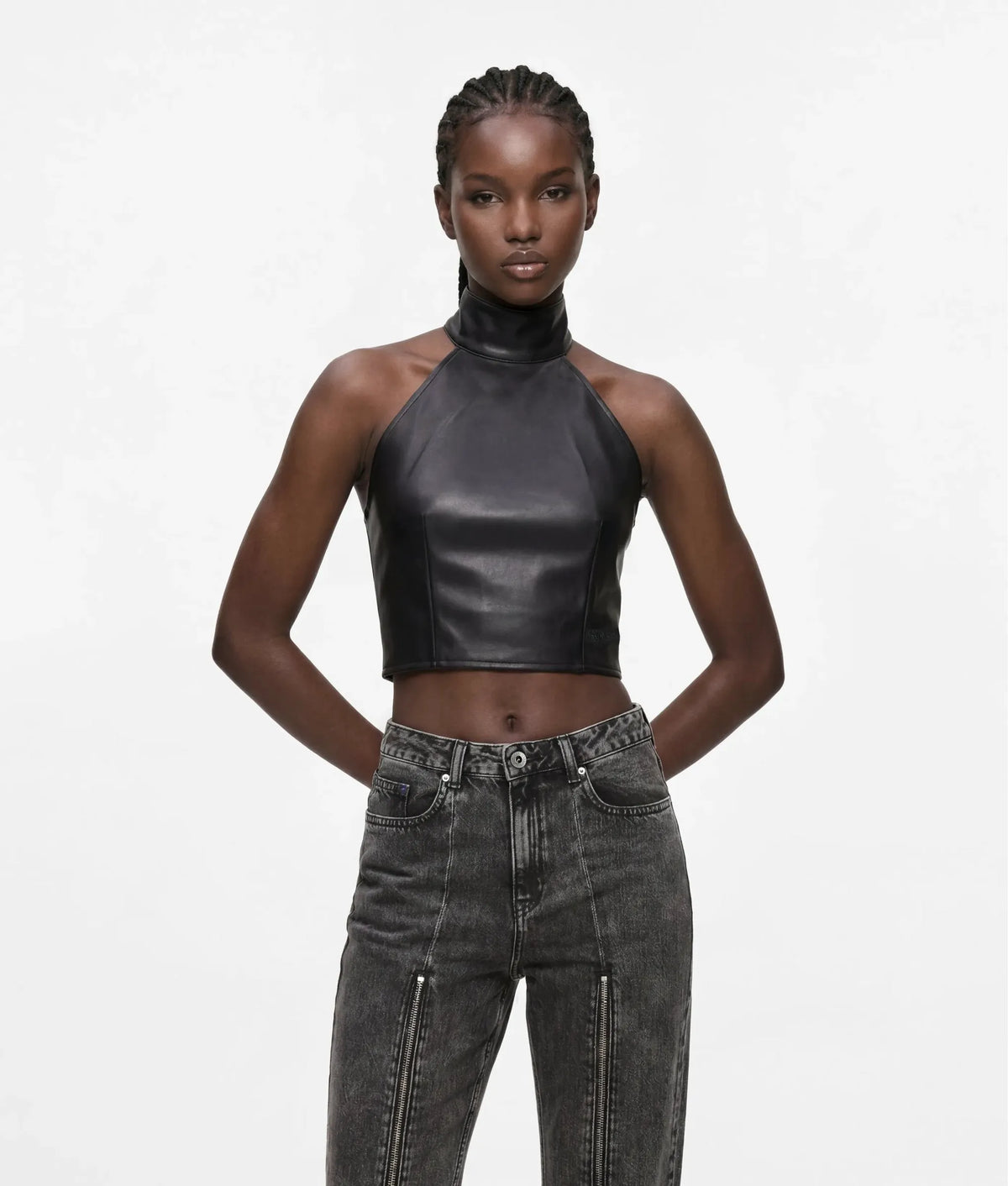 Faux-leather halterneck top