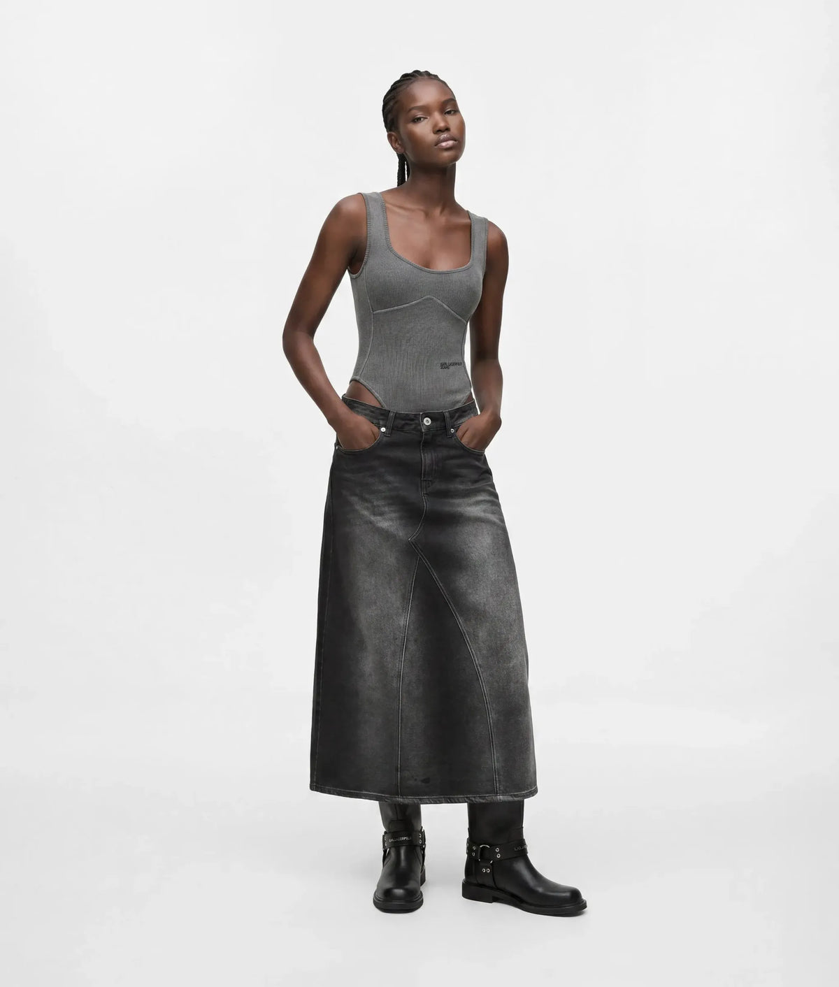 Denim maxi skirt