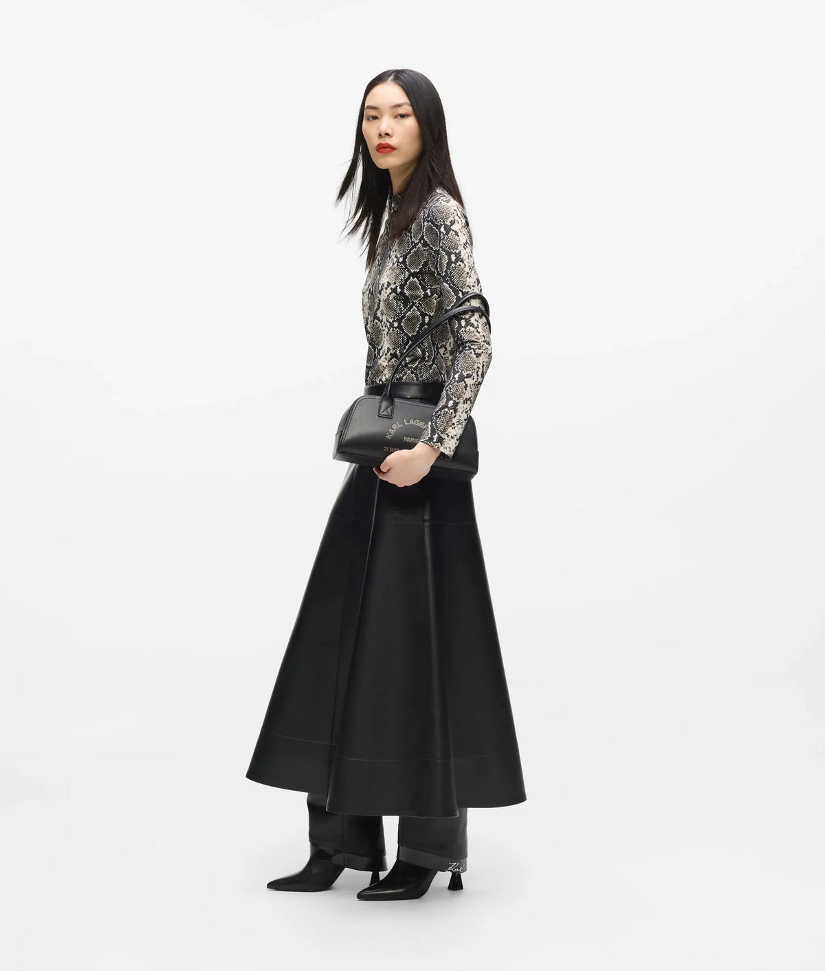 Faux-leather midi skirt