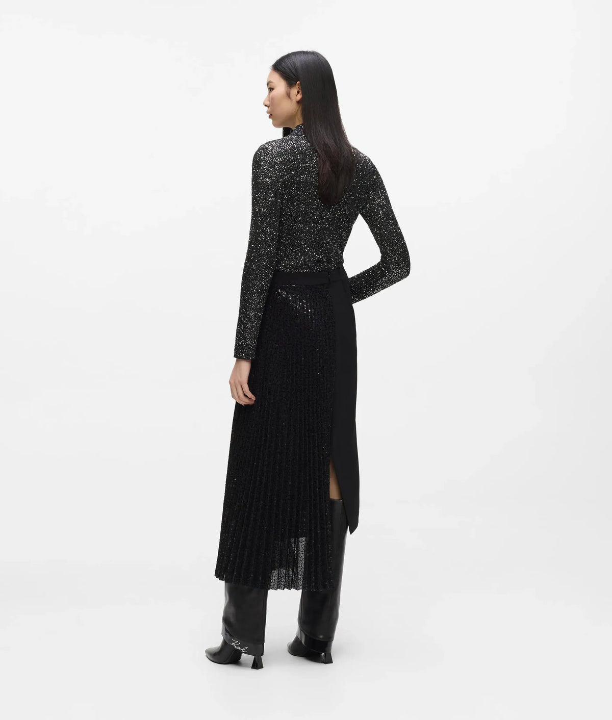 Asymmetric sequin skirt